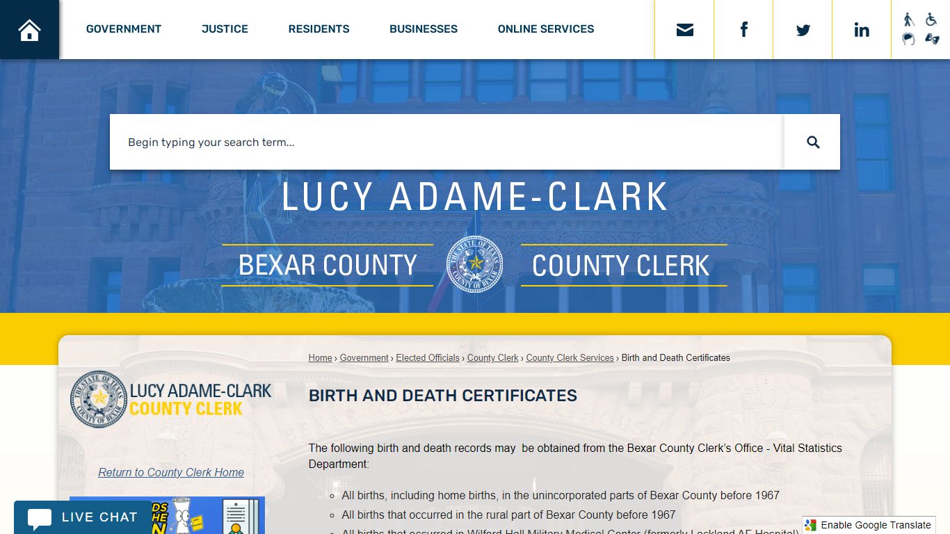 Birth and Death Certificates | Bexar County, TX - Official Website